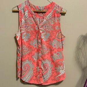 Y2K American Eagle Outfitters Paisley Blouse - Coral and Gray